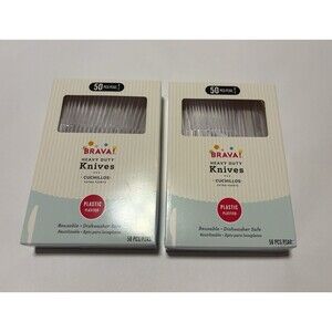 100 Amscan Brava Premium Heavy Duty Reusable Dishwshr Safe CLEAR Plastic Knives